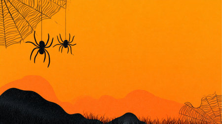 Spooky Halloween Flat Background A Minimalist Design Featuring Symmetrical Spiders and Websの素材