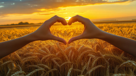 Golden Sunset Over Rolling Fields of Wheat, Symbolizing Abundance and Peace in Nature s Embraceの素材