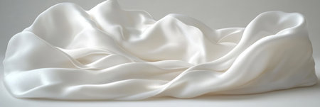 Elegant White Satin Cloth Cascade with Flowing Textures and Smooth Curves for Festive Backgroundsの素材