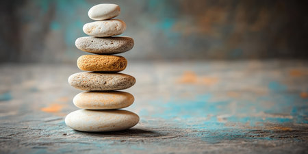 Beautifully Stacked Stones in a Serene Zen Garden Symbolizing Balance, Peace, and Tranquilityの素材