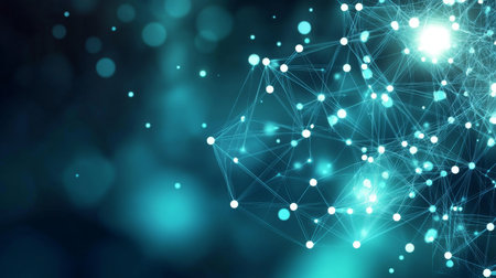 Abstract Network Connection Background with Green Geometric Forms and Innovative Technology Designの素材