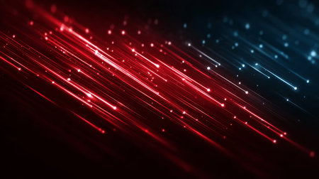 Dynamic Red and Blue Streaks on Dark Background Representing Speed and Motion in Tech Aestheticの素材