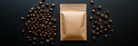 Elegant Dark Surface Coffee Beans Product Presentation with Premium Packaging Template Designの素材