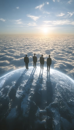 Inspirational Group of Diverse People Achieving Success Together Under a Majestic Sky and Cloudsの素材