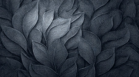 Charcoal Gray Embossed Leaves Texture with Moody Elegance in a Dark Artistic Leaf Pattern Designの素材