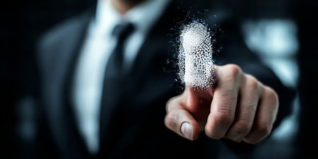 A Business Professional Using Biometric Fingerprint Technology for Secure Identification Systemsの素材