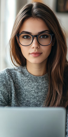 Young Academic Woman Confidently Explains Innovative Educational Business Software in Online Settingの素材