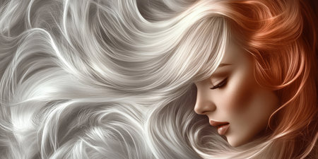Enchanting Portrait of a Glamorous Woman with Flowing Hair and Unique Hairstyle Trend in Fantasy Artの素材