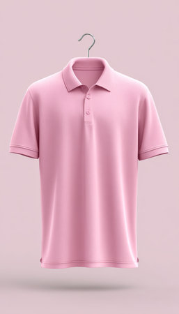 Elegant Pink Cotton Mens Casual Premium Polo Shirt on a Stylish Pastel Garment Hanger with Spaceの素材