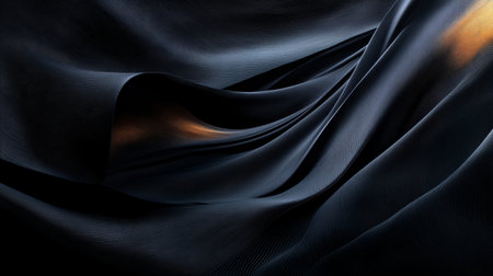 Elegant Abstract Dark Wavy Fabric with Serene Deep Fluid Texture and Shimmering Highlights Designの素材