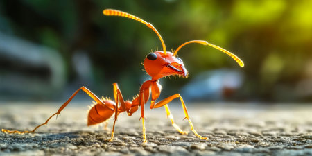 Incredible Close-Up of a Magnificent Red Ant in Nature, Showcasing Its Detailed Features and Habitatの素材