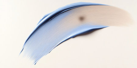 Closeup of a Liquid Cosmetic Product Sample, Light Blue Makeup Foundation Smear on Skin Textureの素材