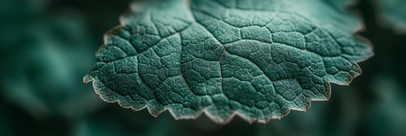 Close-Up of Lush Green Leaf with Detailed Veins and Vivid Texture in Natural Botanical Settingの素材