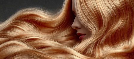 Sensuous Beauty Unleashed Captivating Portrait of a Woman with Golden Hair and Intense Red Lipstickの素材