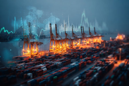 Visualized Data Analytics of Global Trade and Supply Chain Management with Seaport Cargo Cranesの素材
