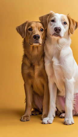 Charming Portrait of Two Dogs Posing Together, Celebrating Friendship and Canine Companionshipの素材