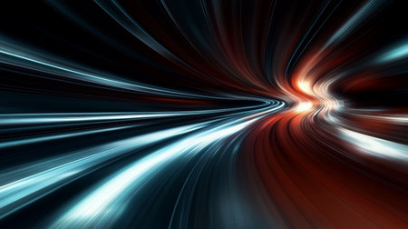 Dynamic Light Streaks Illuminating a Dark Futuristic Tunnel, Concept of High-Speed Travel and Motionの素材