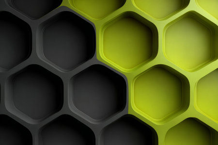 A Stunning Display of Colorful Hexagonal Tiles in a Dynamic Geometric Pattern for Creative Projectsの素材