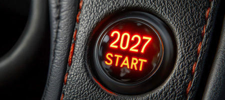 Futuristic Illuminated Start Engine Button in Modern Vehicle Control and Technology Concept Designの素材