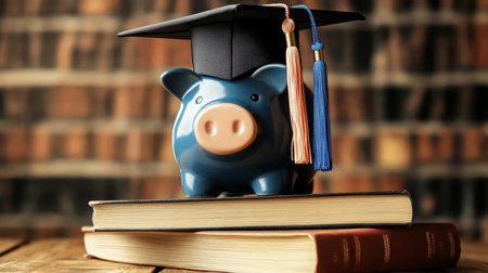 Education Savings as a Key Investment for Future Benefits After Graduation, Symbolized by Booksの素材