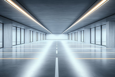 Modern Underground Parking Garage with Secure Zones for Safe Vehicle Storage and Transportationの素材