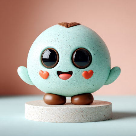 Charming Cute Mint Green Emoji Character with Heart Cheeks for Creative Digital Projects and Designsの素材