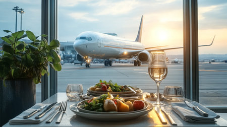 Gourmet Dining Experience at the Airport Lounge with Culinary Delights Before Your Takeoff Journeyの素材