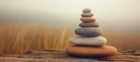 A Tower of Stable Rocks Symbolizing Equilibrium, Balance, and Harmony in a Serene Natural Settingの素材