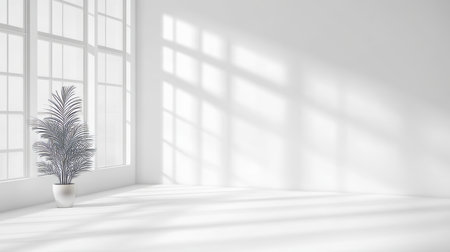 Bright and Airy White Room Bathed in Natural Light, Perfect for Photography or Creative Workspacesの素材