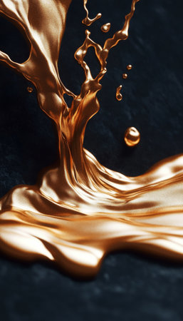 Stunning Abstract Golden Fluid Splash with Metallic Liquid Cascade and Swirling Reflectionsの素材