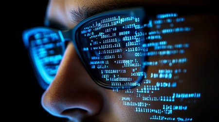 Cybersecurity Expert Analyzing Complex Computer Code for Enhanced Digital Protection and Safetyの素材