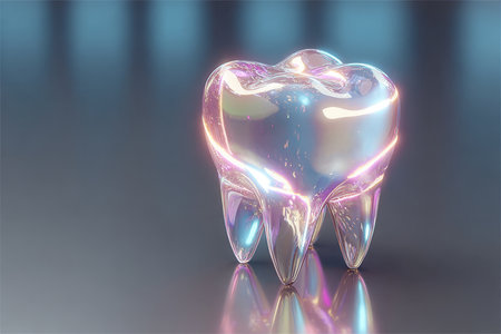 Luminous Molar Illustration Showcasing Innovative Dental Technologies with Holographic Aestheticsの素材