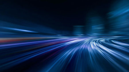 Futuristic Urban Landscape with High-Speed Trains, Neon Lights, and Sky Bridges at Nighttimeの素材