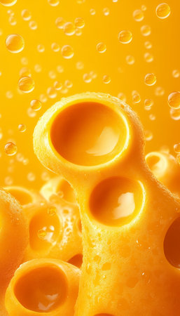 Cheese Background with Big Whole Patterns and Bright Creamy Yellow Gradient Textures Close Upの素材