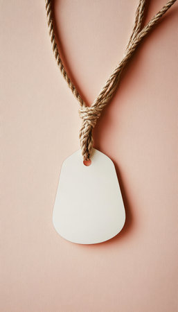 Chic White Tag Design Mockup with Rope on Soft Pastel Pink Surface for Elegant Presentation Displayの素材