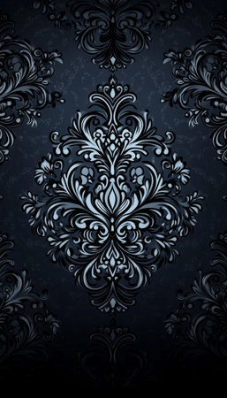 Elegant Victorian Damask Pattern in Dark Grey and Charcoal for Vintage Wallpaper and Interior Designの素材