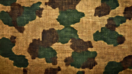 Tattered Military Canvas Background in Earthy Camouflage Tones Ideal for Hunting and Outdoor Useの素材