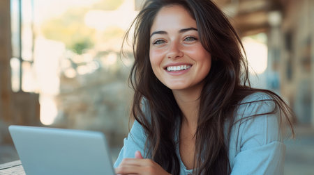 Professional Businesswoman Engaging in Webcam Communication for Digital Marketing Strategies Onlineの素材