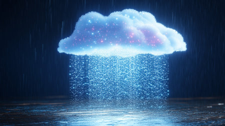 Abstract Cloud with Raining Data, Representing Cloud Computing and IT Solutions for Businessesの素材