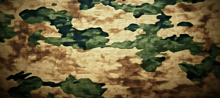 Detailed Military Camouflage Texture with Weaved Burlap Effect, Seamless Pattern for Army Backgroundの素材