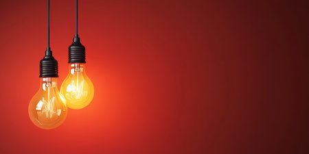Vintage Lamps on Bold Red Background Aesthetic Illumination for Bright Ideas and Retro Decorの素材