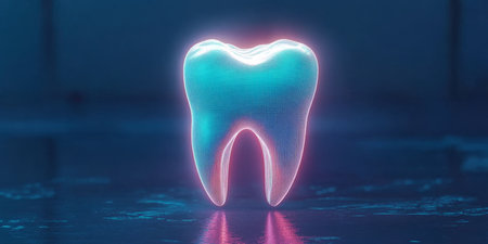 Futuristic Tooth Hologram Showcasing Advanced Dental Care Concepts for Enhanced Gum Health Solutionsの素材