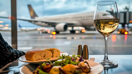Experience Luxurious Airport Dining Premium Business Class Lounge with Delectable Tastes and Viewsの素材