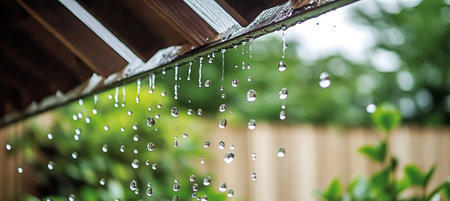 Raindrops Gently Falling from the Roof on a Rainy Day, Creating a Serene Atmosphere Outdoorsの素材
