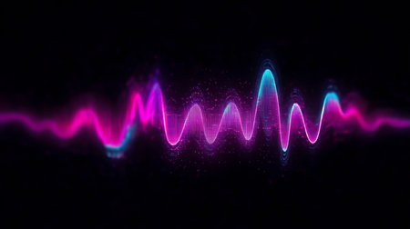 Vibrant Neon Light Trails and Abstract Sound Waves Creating an Energetic Digital Atmosphereの素材