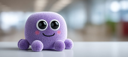 Adorable 3D Happy Lavender Emoji with Big Eyes, Radiating Positive Emotions and Whimsical Charmの素材