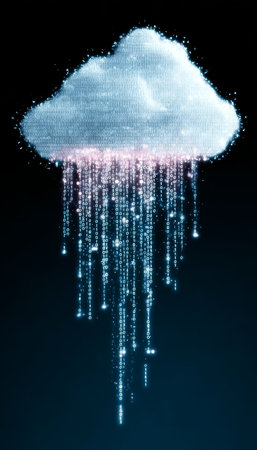 Cloud Rain of Data Streams, A Digital Torrent Representing the Flow of Data from Cloud Platformsの素材