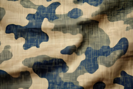 Detailed Close-Up of Textured Beige and Gray Camouflage Fabric Ideal for Equipment Backgroundsの素材