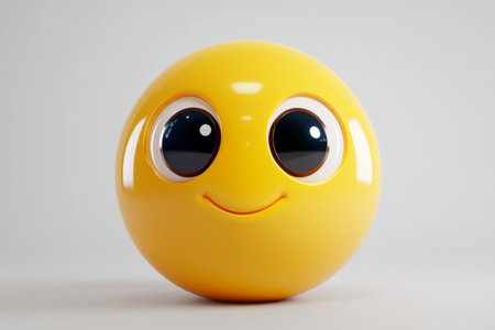 Bright and Cheerful Yellow Smiley Face with Big Eyes and Positive Vibe, Perfect for Happy Designsの素材