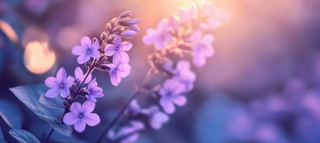 Vibrant Purple Flowers in Full Bloom with Glowing Petals and Soft Textures in a Dreamy Backgroundの素材